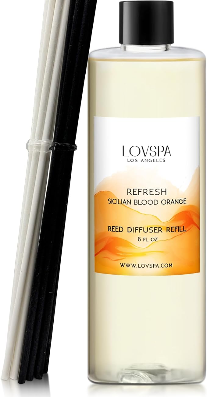 LOVSPA Refresh Sicilian Blood Orange Diffuser Oil - Essential Oils for Diffuser Refill & Air Freshener Room Spray - Long-Lasting & Natural Home Fragrance, Scented Oil for Diffusers, USA Made, 8 oz - Bloomnest