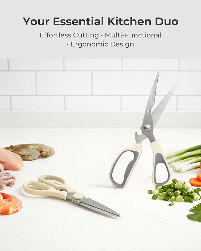 OOU Kitchen Scissors Set - Heavy Duty Stainless Steel All Purpose Shears 2-Pack, Comfort Grip Handles & Protective Sheath, Dishwasher Safe - Bloomnest
