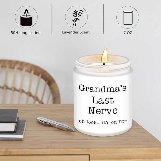 Homsolver Gifts for Grandma from Granddaughter Grandson, Christmas, Birthday, Mother and Grandparents Day, Lavender Scented Candles, Grandma’s Last Nerve - Bloomnest