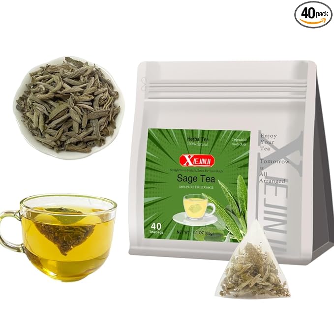 XIEJINJI Sage Tea, 40 Count, Made with 100% Natural Sage Leaves, No Additives & No Sugar & No Caffeine, Eco-Conscious Tea Bags - Bloomnest