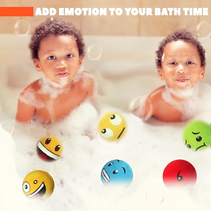 Large Emotion Face Bath Bombs Set of 6 – Fun Emoji-Inspired Spa Fizzies – Handmade with Shea Butter, Cocoa Butter & Essential Oils – Moisturizing Gift Set for Women, Men & Kids - Bloomnest