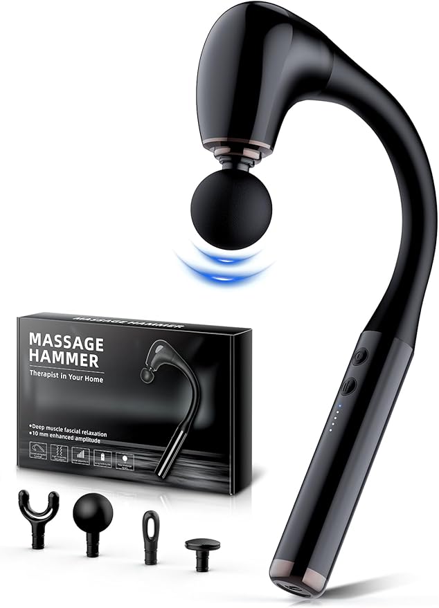 FVZ Massage Gun with Upgraded Extension Handle, 10MM Massage Gun Deep Tissue, Back Massager, Muscles/Neck/Shoulders/Waist/Legs Massager Portable for Pain Relief, 4 Massage Heads & 5 Speed Levels - Bloomnest