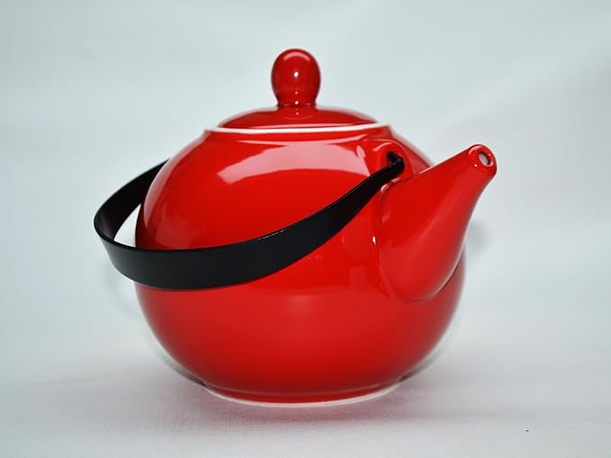 Chinese Teapot 28oz Porcelain Tea Pot Red Glazing with Detachable iron handle for Adults Men Women Tea Ceremony Wedding Party Home Decor (Double happiness Teapot) - Bloomnest