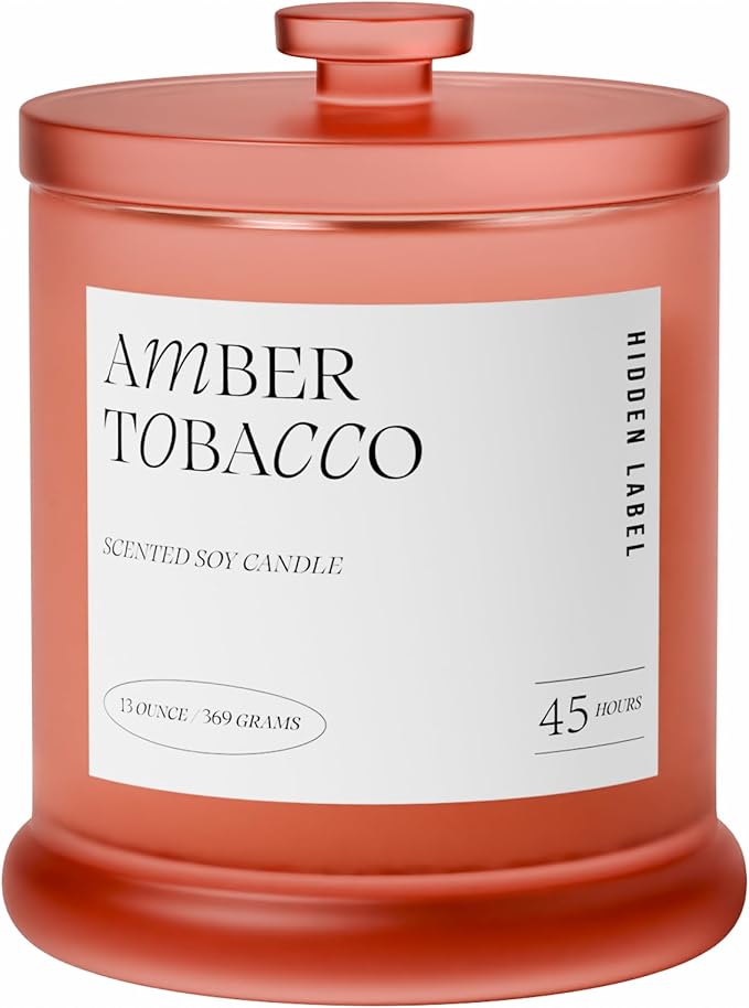 Hidden Label Amber Tobacco Fall Candles | 2 Wick Large Candles for Home Scented 13oz 75Hour Long Lasting Slow Burning | Aromatherapy Candle for Home Decor, Stress Relief & Relaxation - Bloomnest