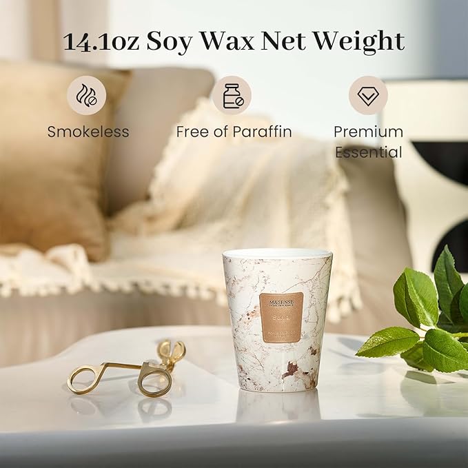 M&SENSE Santal Scented Candles for Home, Lead-Free Wick Highly Scented Jar Candles, 14.1 Oz 80 Hours Lasting Burning Candles Gifts for Women, Relaxing Aromatherapy Candle for Stress Relief - Bloomnest