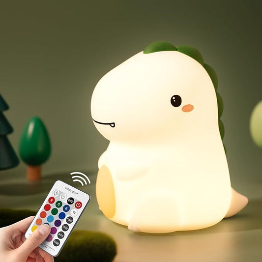 Dinosaur Night Light for Boys, Dino Lamp Silicone Light, 16 Color Nightlight, Rechargeable Battery Powered, 30Min Timer Off, Ideal Gifts for Kids,Toddler,Baby - Bloomnest