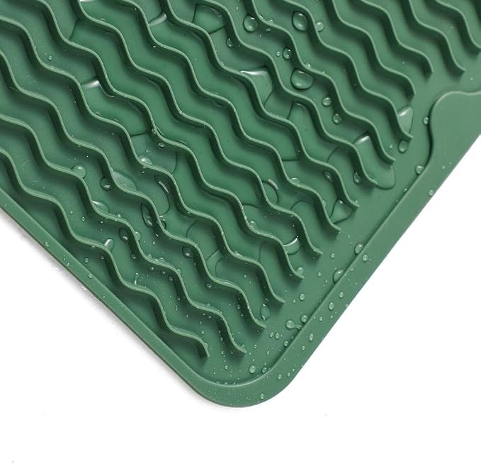 Silicone Dish Drying Mat for Multiple Usage,Easy clean,Eco-friendly,Heat-resistant Silicone Mat for Kitchen Counter or Sink,Refrigerator or drawer liner Green L 16 inches x 12 inches - Bloomnest