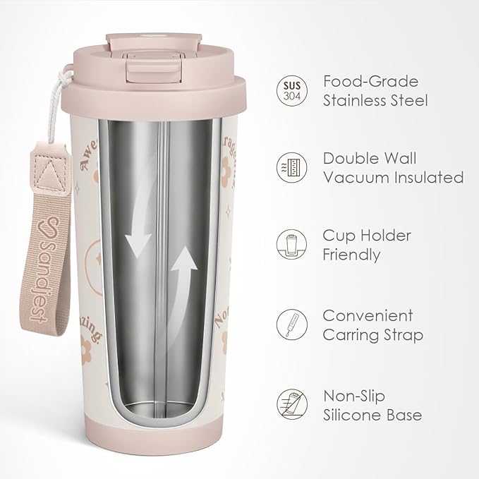 Inspiration Tumbler - Stainless Steel 2-in-1 Lid Coffee Tumbler 18 oz, Insulated Travel Mug Gift for Women Teen Mother, Birthday Christmas - Bloomnest
