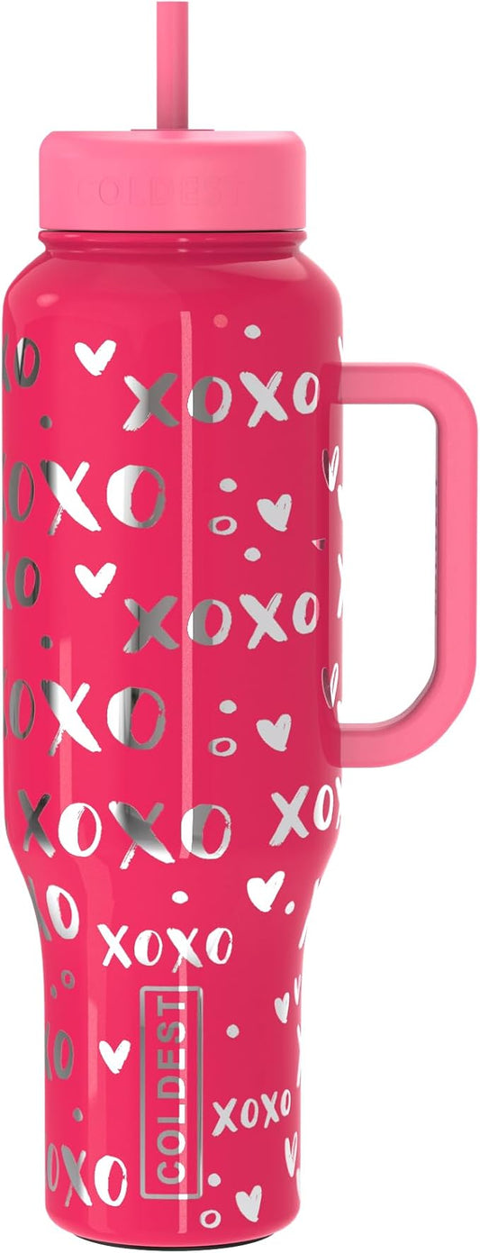 Coldest Tumbler with Handle and Straw, 100% Leak Proof Insulated Tumbler with Lid and Straw (3 Lids), Stainless Steel Tumblers for Women & Men, Cup Holder Friendly, 46 oz (Moonlight Hearts) - Bloomnest