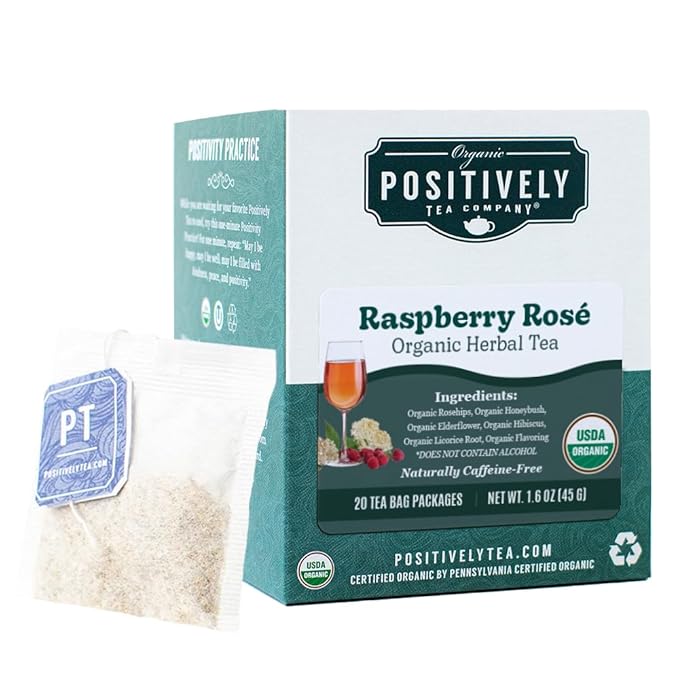 Organic Positively Tea Company, Raspberry Rosé, Herbal Tea Bags, 20 Count - Bloomnest
