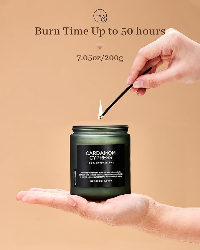 M&SENSE Cardamon & Cypress Single Cotton Wick Natural Soy Wax Autumn Fragrance Candle for Home Decor, Fall Scented Gift for Holiday 7.05oz 50 Hours Burn Clean Non Toxic Candle - Bloomnest