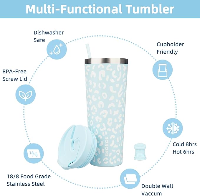BJPKPK 26oz Tumbler With lid And Straw Stainless Steel Travel Coffee Mug Insulated Tumblers Cups,Light Blue Leopard - Bloomnest