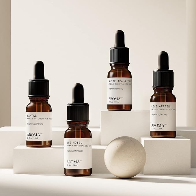 AromaTech The Bestsellers Set | Gift Set of Aroma Diffuser Essential Oils Blend of Santal, The Hotel, White Tea & Thyme, and Love Affair - 10 mL (4 Pack) - Bloomnest
