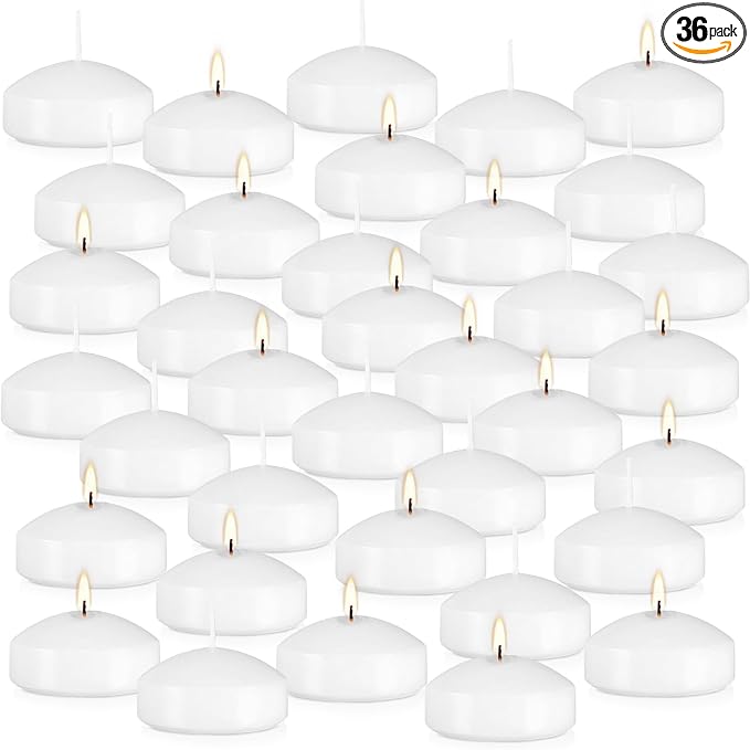36 Packs 3-Inch unscented White Floating Candles - Ideal for Weddings, Pool Party, Holiday Centerpieces and Events - Odorless, Drip-Free, Long Lasting Burn Time - Bloomnest