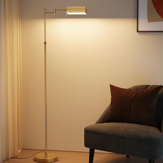 SUNMORY Dimmable LED Pharmacy Floor Lamp, 16W/1500LM Bright Reading Floor Lamp with Remote & Touch Control, 350°Swing Arm, Adjustable Task Craft Standing Lamp for Living Room Bedroom Office, Gold - Bloomnest
