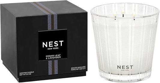 NEST New York Scented 3-Wick Candle, Cedar Leaf & Lavender - 21.2 oz - Up to 100-Hour Burn Time - Reusable Glass Vessel - Bloomnest
