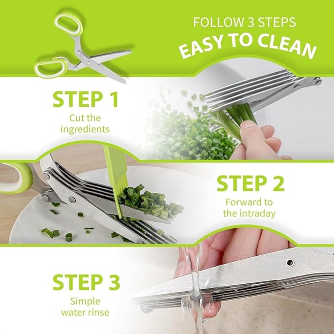 Herb scissors, kitchen scissors, 5 blades with cap, kitchen gadget. Can also be used for paper cutting. Sharp, made of stainless steel. - Bloomnest