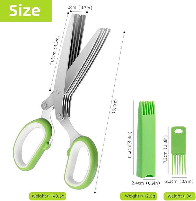2025 Herb Scissors Set - Classic green 5-Blade Design with Cover and Comb - Skin-Friendly Handle for Comfortable Grip - Dishwasher Safe, Rust-Resistant Stainless Steel for Fresh Herbs - Bloomnest