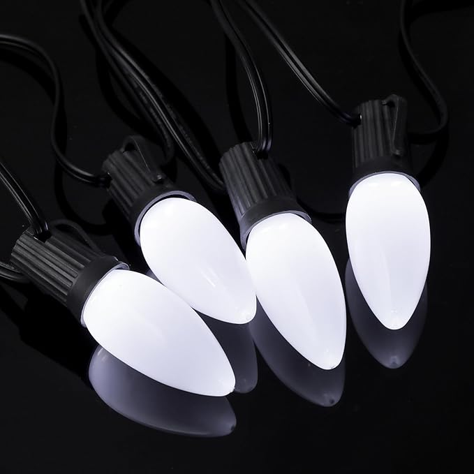 25-Pack Ceramic C9 LED Christmas Light Bulbs, Cool White LED Light Bulbs Holiday Decoration, Cool Christmas Decor for Indoor & Outdoor Use, E17/C9 Intermediate Base (Cool White Smooth) - Bloomnest