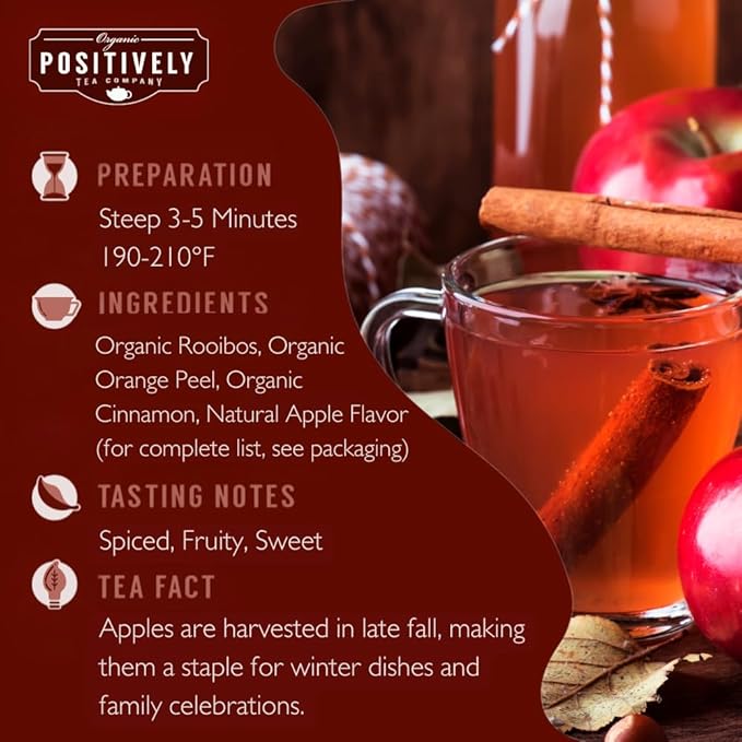 Organic Positively Tea Company, Winter Apple Cider Rooibos Tea Bags, 20 Count - Bloomnest