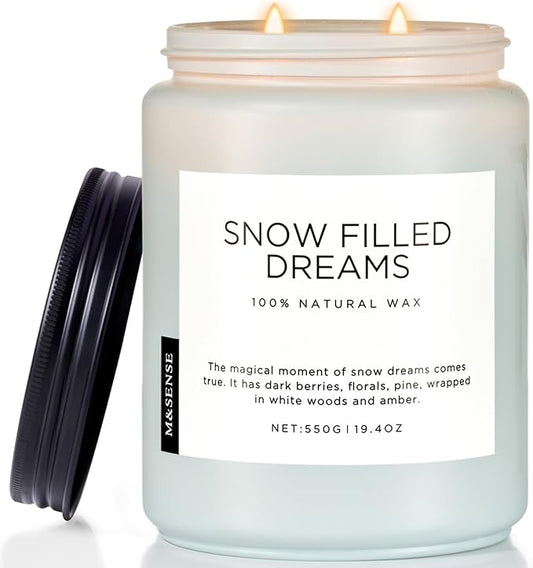 M&SENSE Snow Filled Dreams Winter Large Scented Candles, 19.4oz 110 Hour Clean Non Toxic Long Lasting Candle Organic Natural Soy Wax Candle Gifts for Women Men - Bloomnest