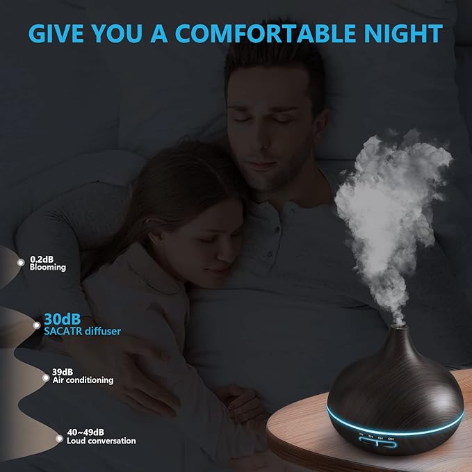 SACATR 550ml Oil Diffuser with 30x5 mL Essential Oils, Ultrasonic Technology, Remote Control for Home Office - Bloomnest