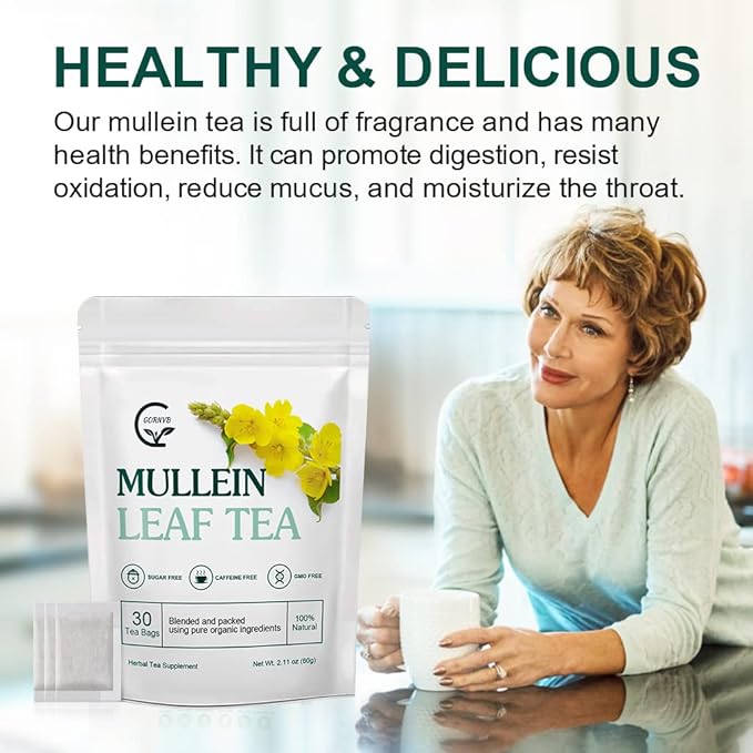 Mullein Leaf Tea Bags - Lungs Cleanse and Respiratory Support, Herbal Teas, Caffeine Free, 30 Tea Bags - Bloomnest