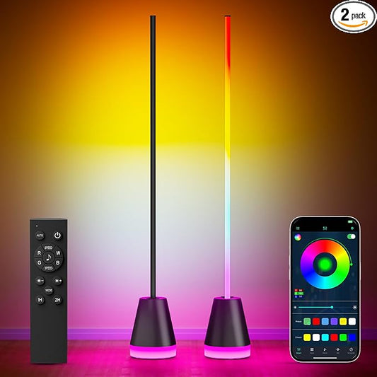 Keepsmile Smart RGB LED Corner Floor Lamp,Bright Tall Standing Lamps with APP and Remote,Modern Floor Lamp with Music Sync and 16 Million Colors, Ambient Lighting for Living Room Matte Black 2 Pack - Bloomnest