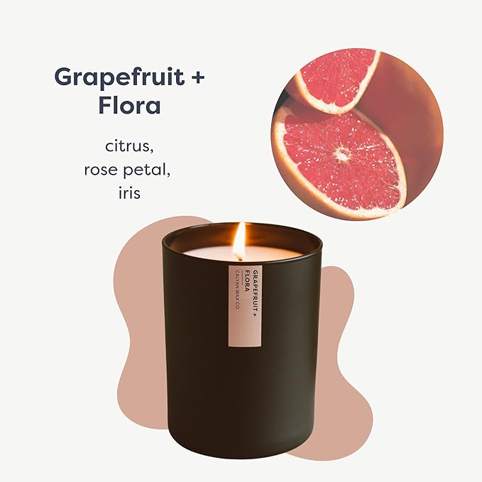 Calyan Wax Co. Grapefruit & Flora Scented Candle - 75 Hour Burn - Luxury Non Toxic Soy Wax Candles - Long Lasting Black Tumbler Jar Candle for Home - 10.2oz - Bloomnest