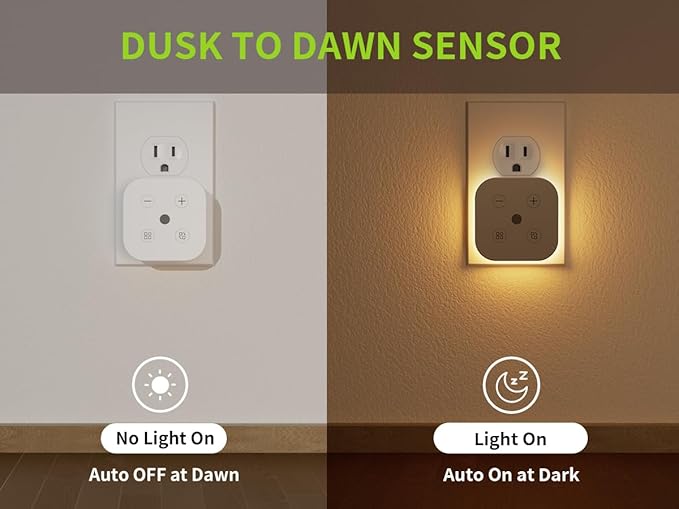 2 Pack Very Dim Sleep Night Lights Plug into Wall, Sleep Light for Kids and Adult, Bedroom Night Light, Light Sensor, LED, Dimmable, Warm Soft Light Plug in Night Light - Bloomnest
