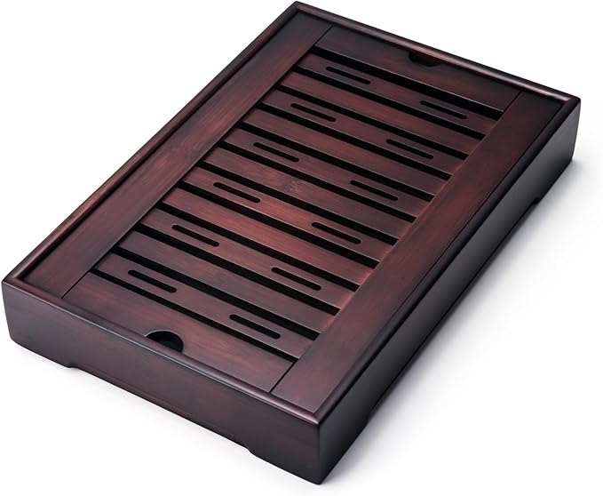 Bamboo Chinese Tea Tray - 13.6 x 8.9 inch Japanese Tea Serving Tray, Gongfu Tea Table Set with Reservoir Type Water Storage Box - Large - Bloomnest