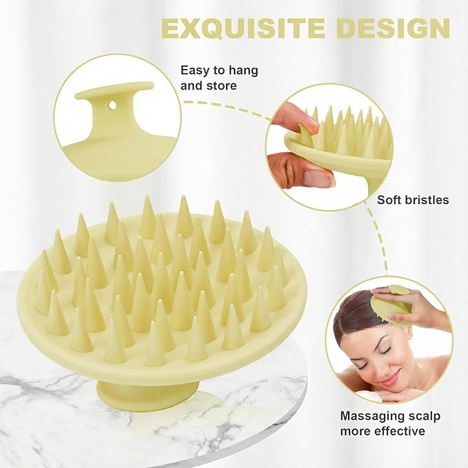 Silicone Scalp Massager Shampoo Brush, Scalp Brush for Hair Growth & Dandruff Removal, Hair Scrubber Scalp Stimulator Exfoliator Brush with Soft Bristles for Wet Dry Scalp Care (Light Yellow) Meartchy