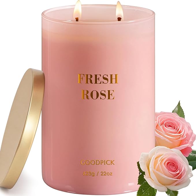 Goodpick Fresh Rose Candles for Women, Pink Candle, Soy Wax 22oz Large 120 Hours Burning, Aromatherapy Candles - Bloomnest