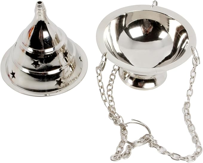 Brass Incense Burner Hanging Incense Censer/Charcoal Incense Holder with Chain 4.5 H Chrome - Bloomnest