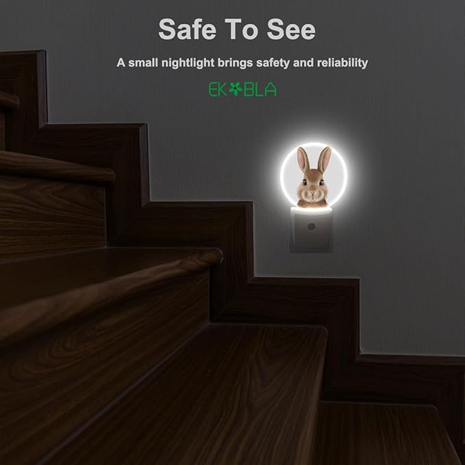 EKOBLA Easter Bunny Night Light Cute Cartoon Rabbit Animal Night Lights Plug into Wall Led Lamp for Easter Bedroom Bathroom Living Room Kitchen Staircase Indoor Home Decor - Bloomnest