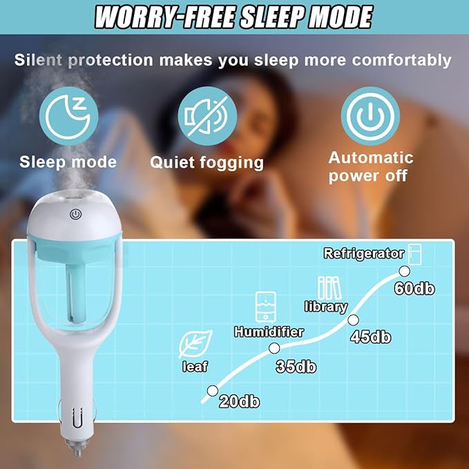 Car Humidifier, Portable Mini Aromatherapy Essential Oil Diffuser, 180-Degree Rotation Cool Mist Humidifier, Vehicle Air Freshener Diffuser with 12V Charging Port for Home Office (Blue) - Bloomnest