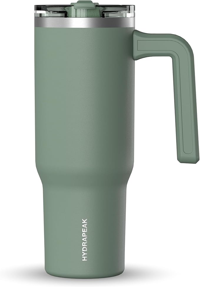 Hydrapeak Voyager 32 oz Tumbler with Handle and Straw Lid | Reusable Stainless Steel Water Bottle Travel Mug Cupholder Friendly | Insulated Cup (Sage Leaf) - Bloomnest