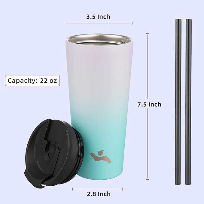 22 OZ Insulated Tumbler with Lid and 2 Straws Stainless Steel Water Bottle Vacuum Travel Mug Coffee Cup,Lavender Green - Bloomnest