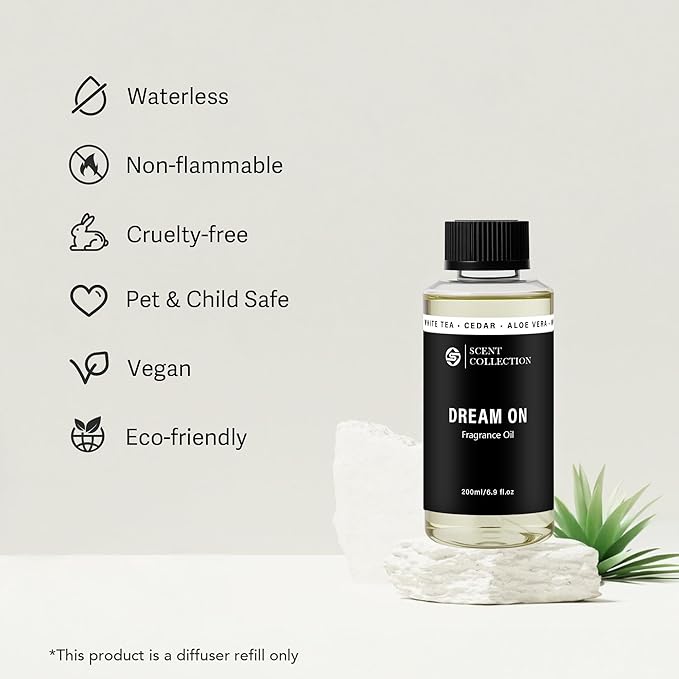 Luxury Hotel Scent Dream On Diffuser Oil Waterless Essential Aromatherapy for Cold Air & Car Diffusers – Long Lasting Refill for Large Room & Home - Signature White Tea (200ml/6.76Fl oz) - Bloomnest
