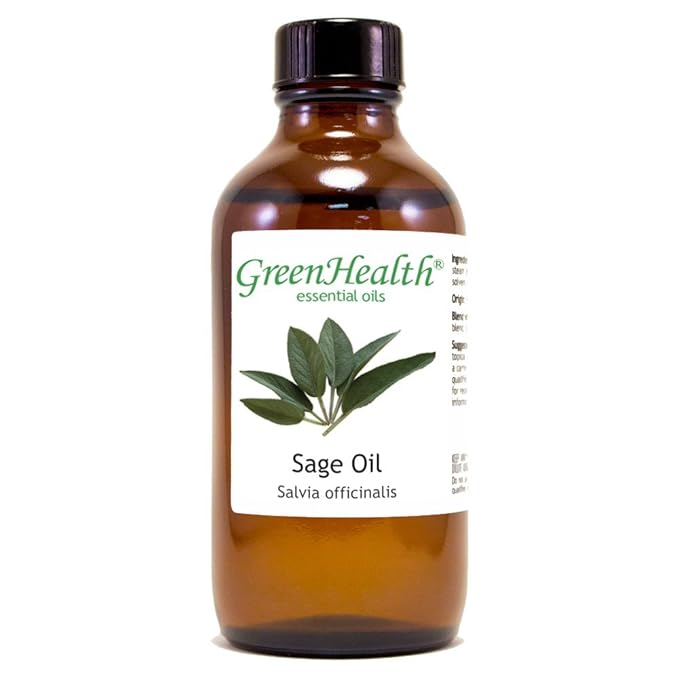 Sage Essential Oil – 4 fl oz (118 ml) Amber Glass Bottle w/Cap – 100% Pure & Natural - GreenHealth Greenals
