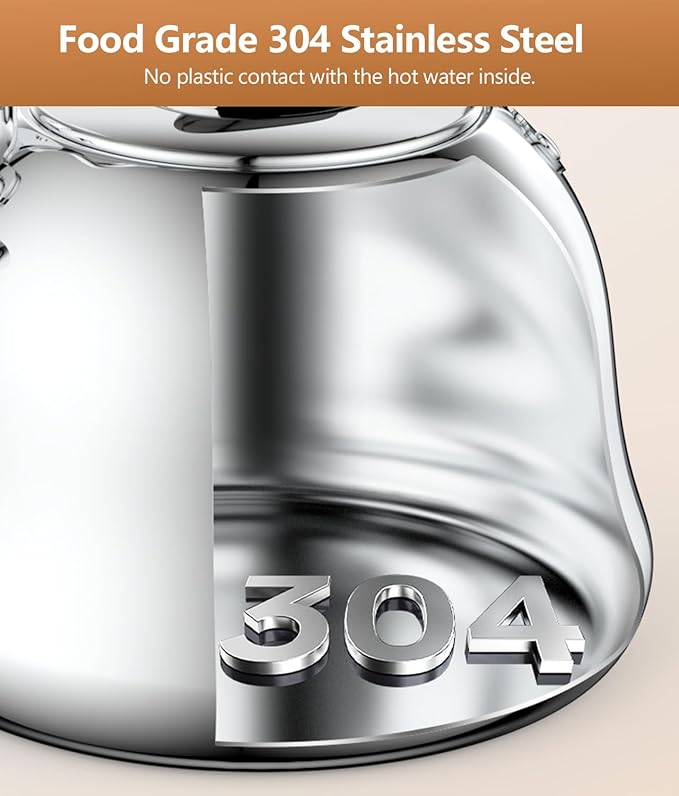 2L Whistling Stovetop Tea Kettle - Food Grade Stainless Steel Teapot with Fast Boil, Wide Mouth, Anti-Scalding Handle, Ideal for Stove Top – Perfect for Tea, Coffee & Hot Water - Bloomnest