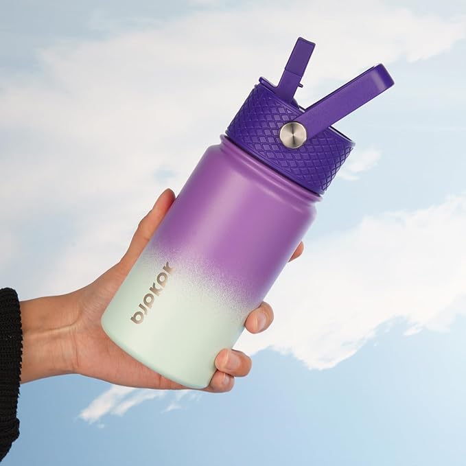 BJPKPK Insulated Water Bottle with Straw Lid, 15 oz Stainless Steel Metal Water Bottles, Reusable Leak Proof BPA Free Thermo, Flask, Cups - Lavender - Bloomnest