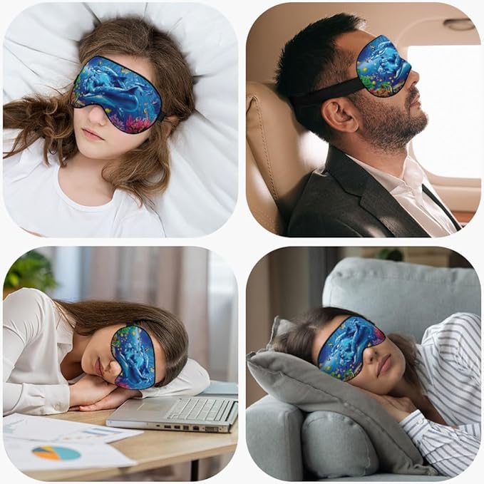 Dolphin Eye Mask Sleeping Mask Sea Fish Coral Whale Starfish Ocean World Sleep Masks Silky Soft Eye Cover for Women Men Shading Blindfold for Air Travel Sleeping - Bloomnest