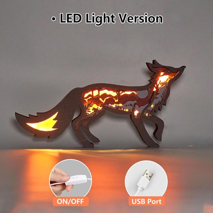 3D Wooden Animal Carving LED Night Light, Wood Carving Light, Modern Home Decoration, Decorative Tables, Cabinets, Living Rooms, Bedrooms, Offices, Farmhouses, Bookshelves, Perfect Holiday Gifts - Bloomnest