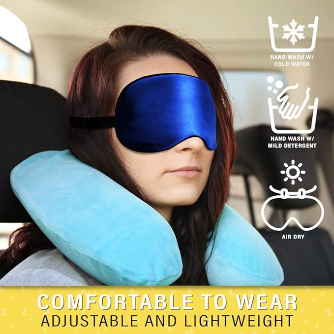 Silk Sleep Eye Mask for Men Women, Comfortable Super Soft Eye Mask with Adjustable Strap, 100% Pure Silk, Blocks Light, Jersey Slumber (Blue, 1 Count (Pack of 1)) - Bloomnest