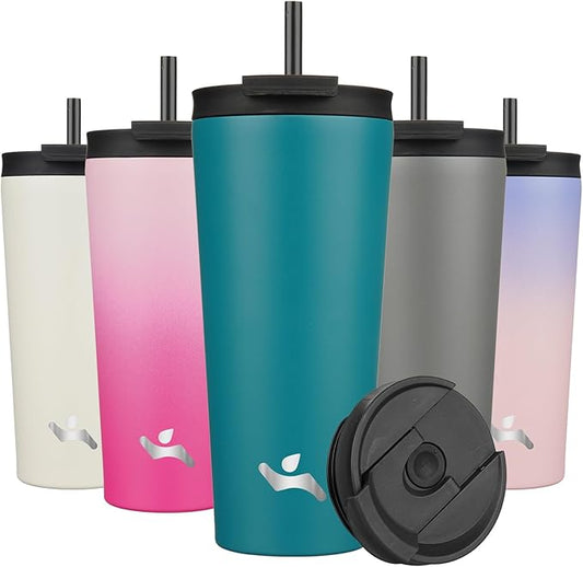 22 OZ Insulated Tumbler with Lid and 2 Straws Stainless Steel Water Bottle Vacuum Travel Mug Coffee Cup,Blue - Bloomnest