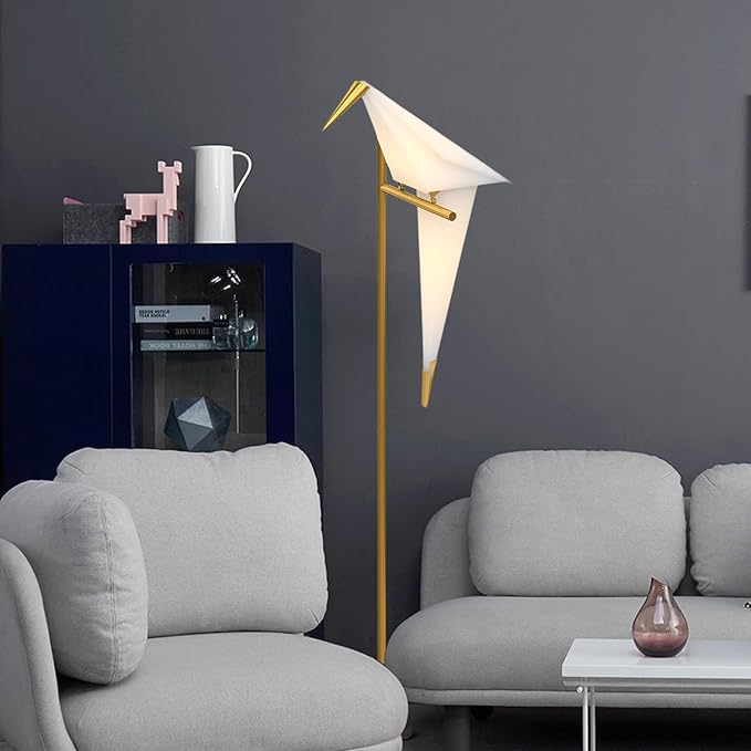 63" Bird Floor Lamp, Modern Gold Origami Bird Lamp Swinging Crane Pendant Light for Bedroom Dining Living Room - Bloomnest