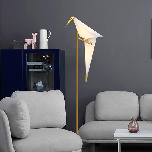 63" Bird Floor Lamp, Modern Gold Origami Bird Lamp Swinging Crane Pendant Light for Bedroom Dining Living Room - Bloomnest