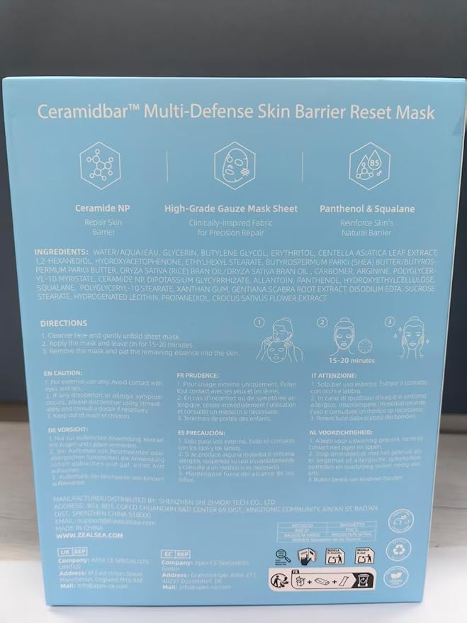 Ceramidbar Face Masks Skincare Set, ZealSea Derm Solution Sheet Mask for Multi-Trigger Sensitivity, Soothing & Calming, Strengthen & Restore Skin, Facial Mask with Cica & Ceramide, 10 Pack - Bloomnest