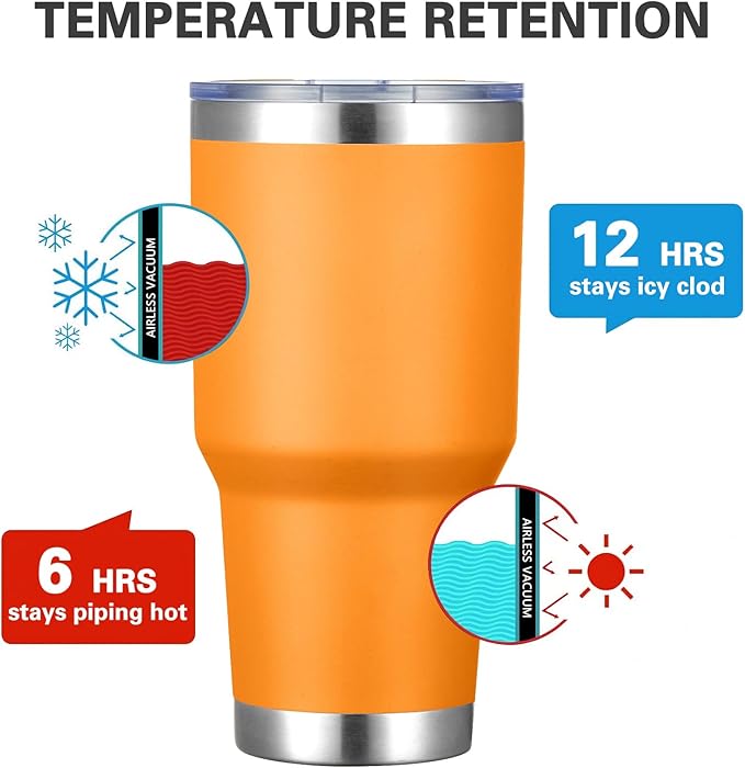MEWAY 30oz Insulated Tumbler With Lids and Straws,Stainless Steel Double Vacuum Coffee Tumbler Cup, Brush, Durable Powder Coated Coffee Cup for Cold & Hot Drinks, Office, Travel(Orange,4 PACK) - Bloomnest